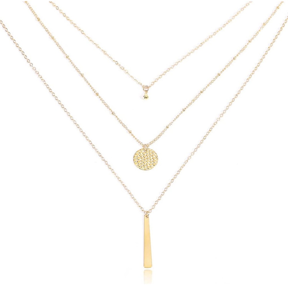 Yalice Multi-Layered Round Disc Necklace Chain Vertical Bar Pendant Necklaces